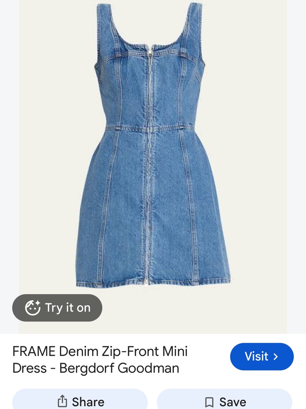 Frame Denim Light Blue Zip-Front Denim Mini Dress